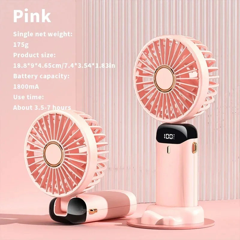 Rechargeable LED Neck Fan with 5 Speed Settings – Portable Handheld & Table Fan, Quiet & Adjustable