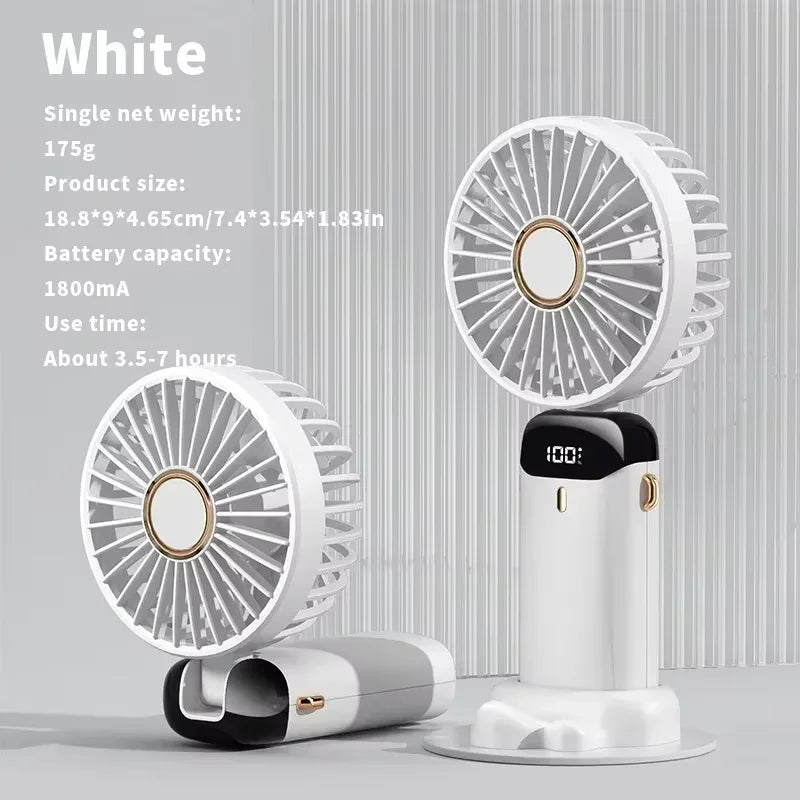 Rechargeable LED Neck Fan with 5 Speed Settings – Portable Handheld & Table Fan, Quiet & Adjustable
