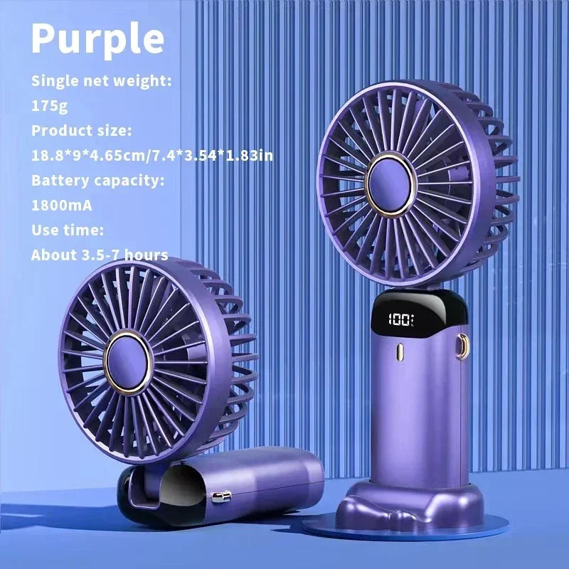 Rechargeable LED Neck Fan with 5 Speed Settings – Portable Handheld & Table Fan, Quiet & Adjustable