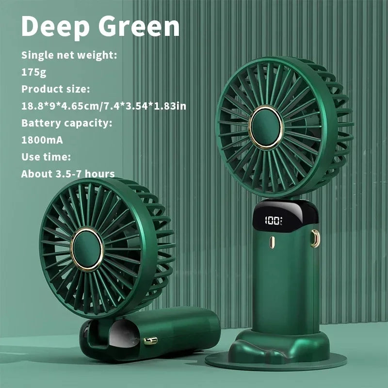 Rechargeable LED Neck Fan with 5 Speed Settings – Portable Handheld & Table Fan, Quiet & Adjustable