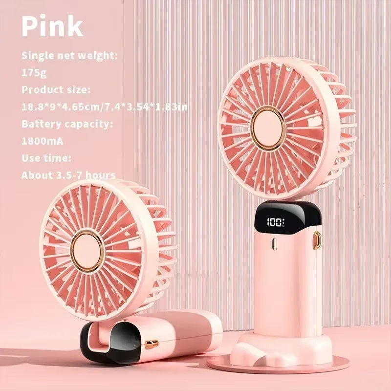 Rechargeable LED Neck Fan with 5 Speed Settings – Portable Handheld & Table Fan, Quiet & Adjustable