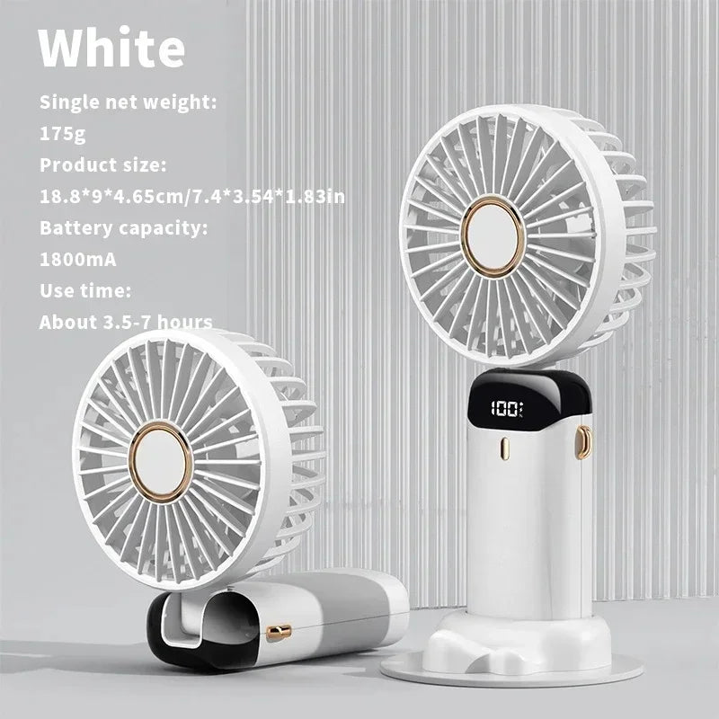 Rechargeable LED Neck Fan with 5 Speed Settings – Portable Handheld & Table Fan, Quiet & Adjustable