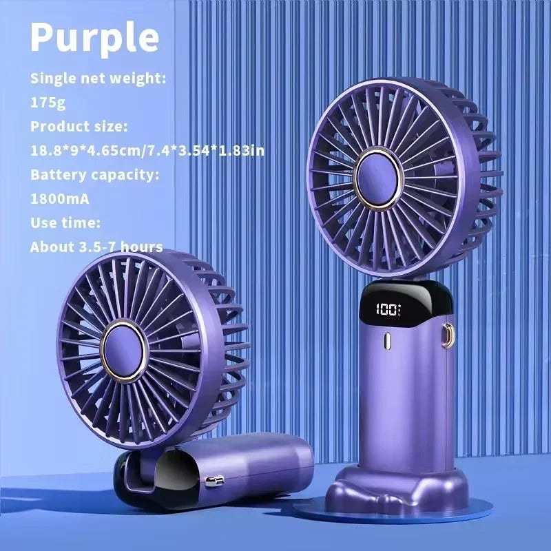 Rechargeable LED Neck Fan with 5 Speed Settings – Portable Handheld & Table Fan, Quiet & Adjustable