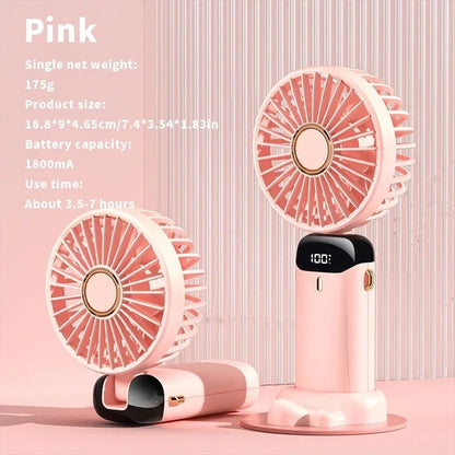 Rechargeable LED Neck Fan with 5 Speed Settings – Portable Handheld & Table Fan, Quiet & Adjustable