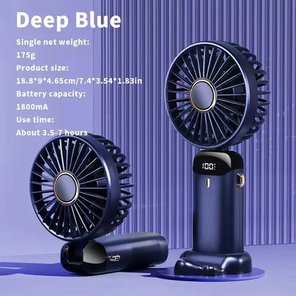Rechargeable LED Neck Fan with 5 Speed Settings – Portable Handheld & Table Fan, Quiet & Adjustable