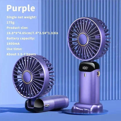 Rechargeable LED Neck Fan with 5 Speed Settings – Portable Handheld & Table Fan, Quiet & Adjustable